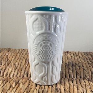 Starbucks Embossed White Tumbler with Teal Lid
